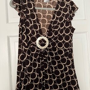 Chic Circle Patterned Blouse - Black and Cream